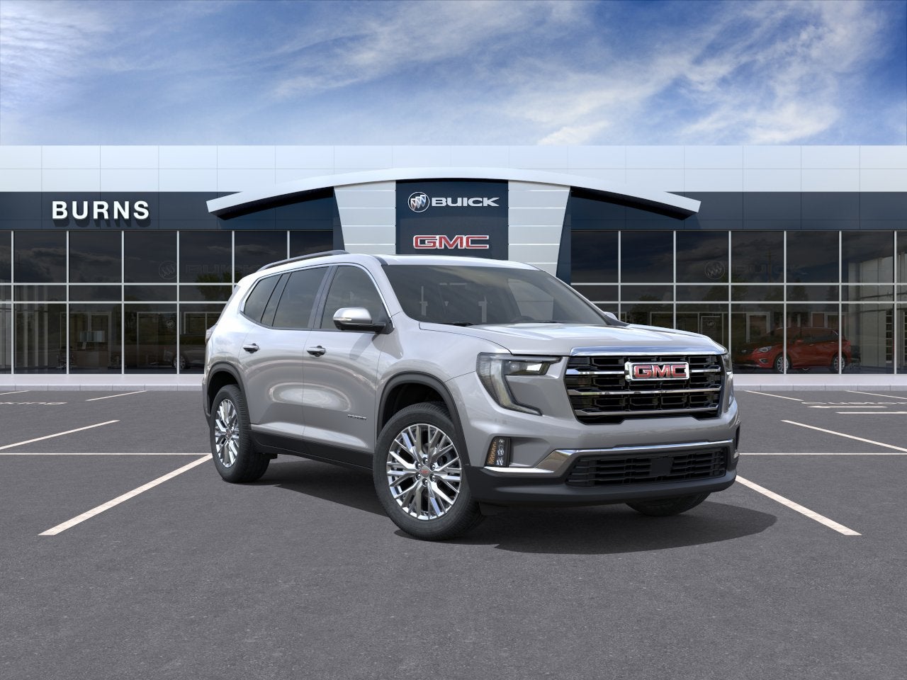 2026 GMC Acadia Elevation in Sterling Metallic — front three-quarter view