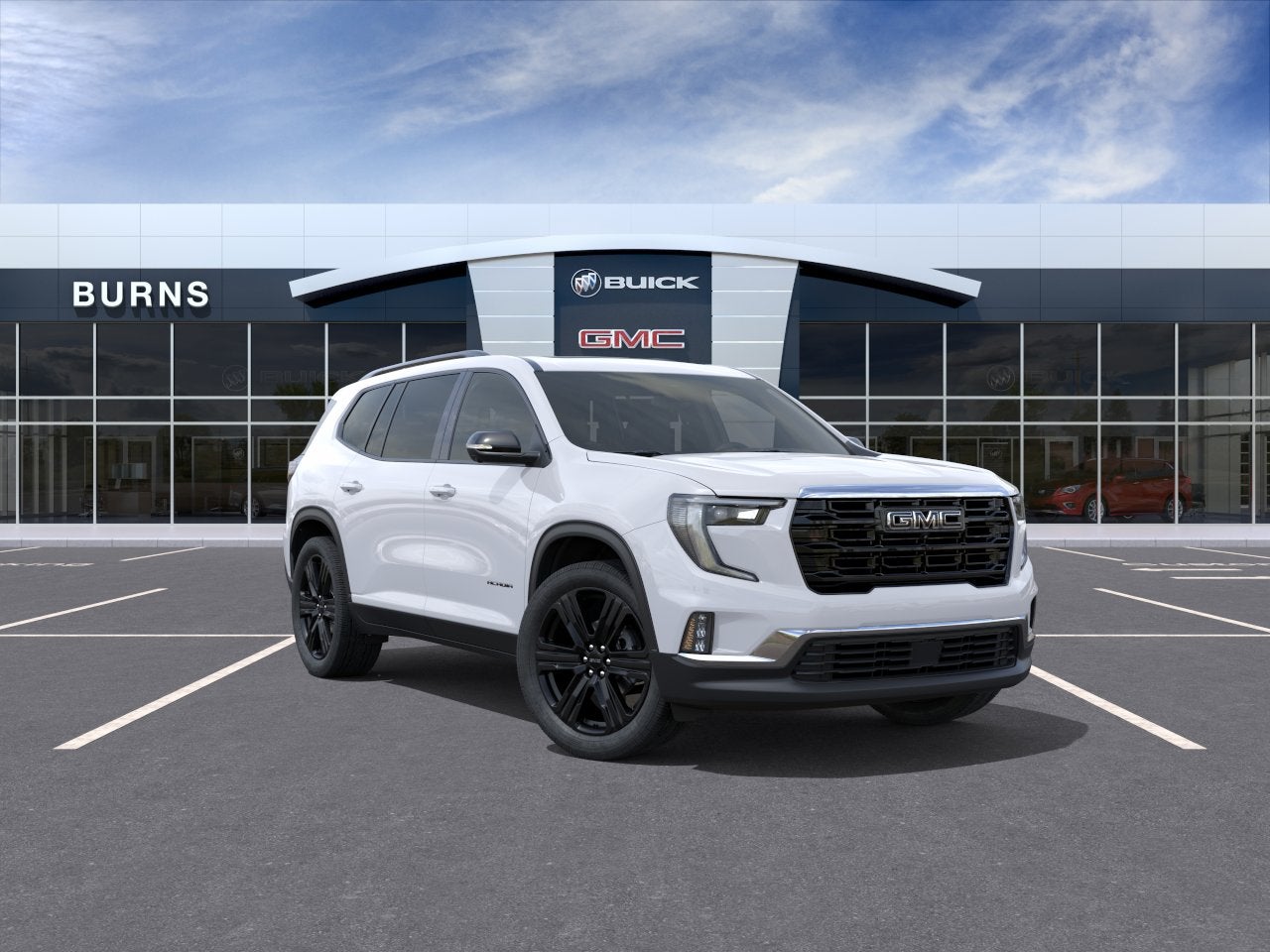 2026 GMC Acadia Elevation in Summit White — front three-quarter view