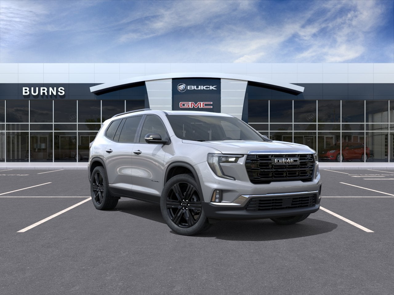 2026 GMC Acadia Elevation in Sterling Metallic — front three-quarter view