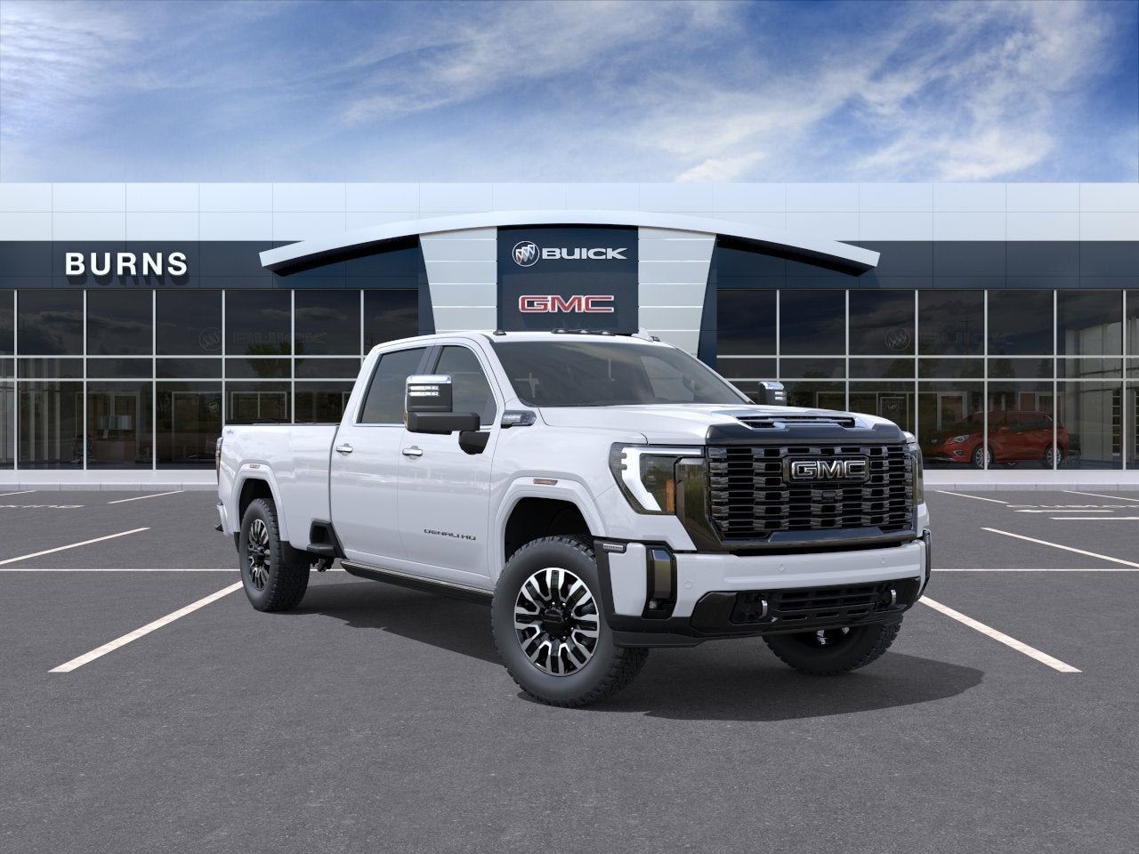 2026 GMC Sierra 2500 HD Denali Ultimate in Glacier White Tricoat — front three-quarter view