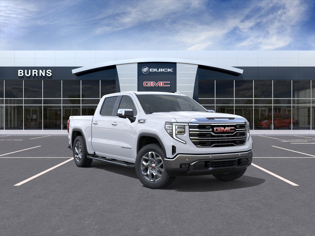 2026 GMC Sierra 1500 SLT in Summit White — front three-quarter view