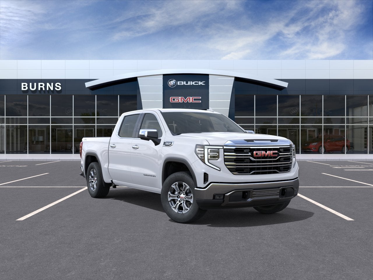 2026 GMC Sierra 1500 SLT in Summit White — front three-quarter view