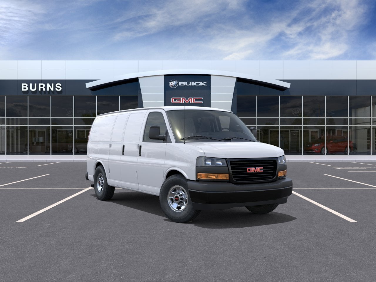 2026 GMC Savana Cargo Work Van in Summit White — front three-quarter view