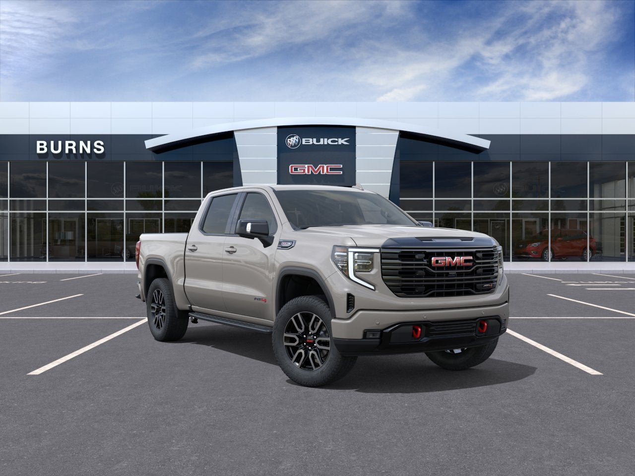 2026 GMC Sierra 1500 AT4 in Coastal Dune — front three-quarter view